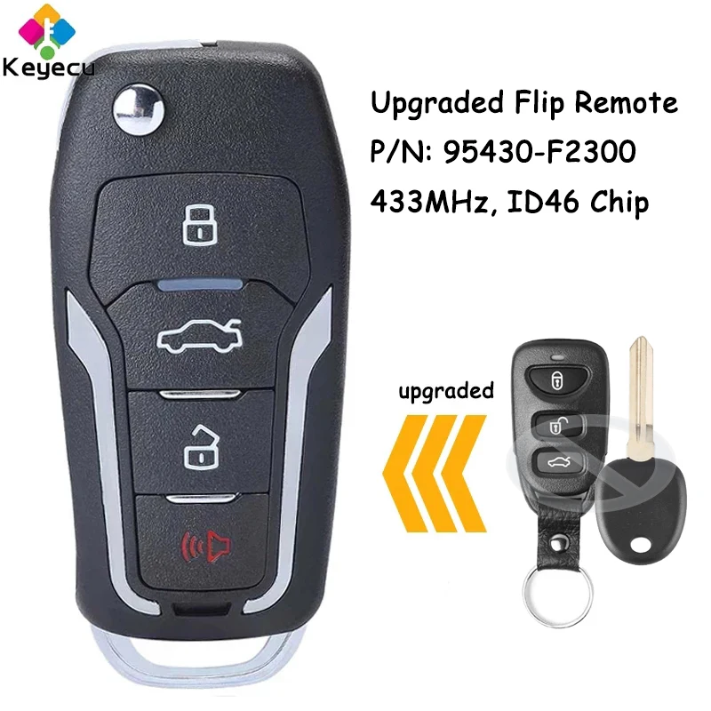 Модернизированный откидной дистанционный ключ KEYECU с 4 кнопками чип ID46 433 МГц для