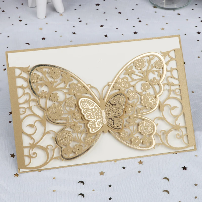 Купи 50pcs Invitation Card Butterfly Laser Cut Wedding Printing Business Greeting Card Personalized Party Favors Wedding Decoration за 1,120 рублей в магазине AliExpress