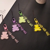 mobile phone lanyard creative crystal bear transparent letters personality cartoon short hand woven lanyard hanging chain