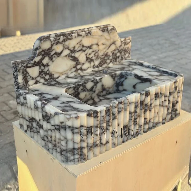 Современная дизайнерская раковина QUYANG для ванной комнаты прямоугольная из камня