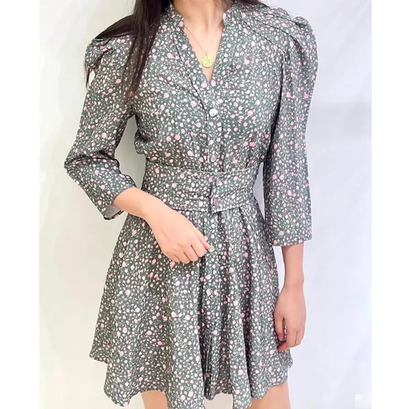2023 Spring and Summer New Commuting Half-sleeved Single-breasted Dress