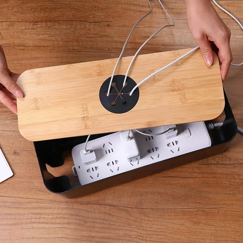 

Wooden Cable Storage Box Power Home Line Storage Organizer Cable Dustproof Winder Wire Charger Organizer Socket P2b0