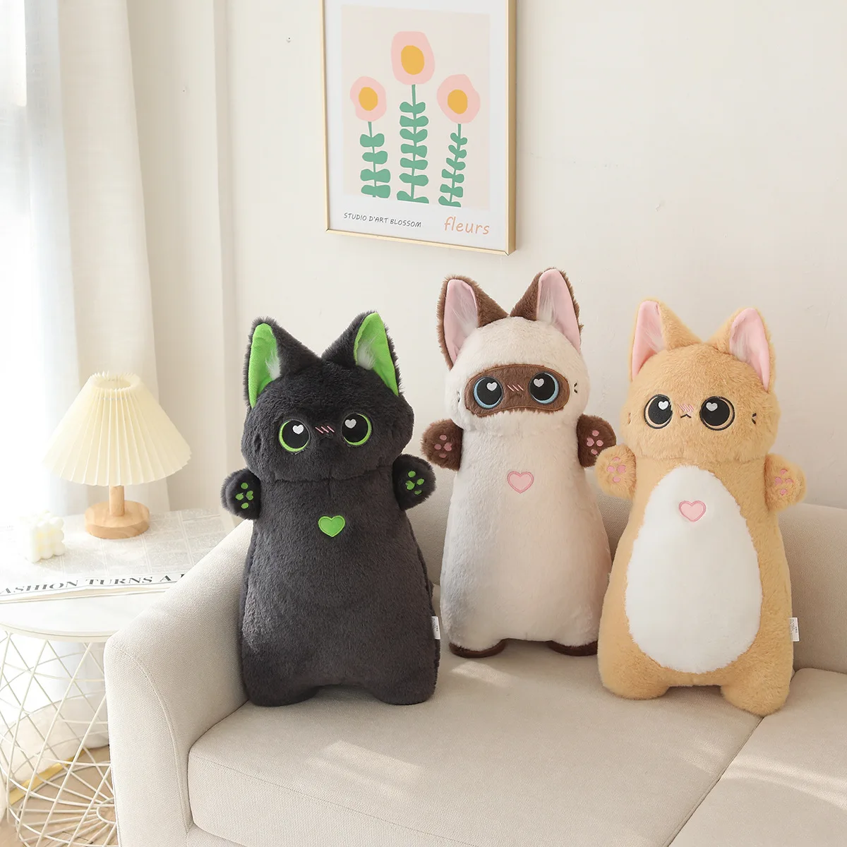 

55cm Siamese Cat Bean Puree Plush Toys Cute Soft Stuffed Cartoon Animation Sleeping Plushie Pillow Dolls For Kid Birthday Gift