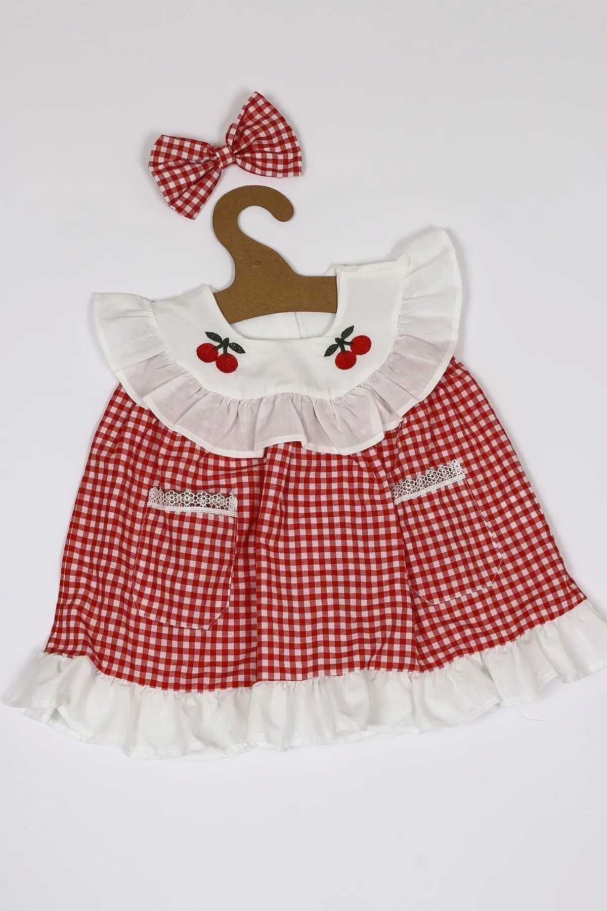 

Red pleated dress cotton plaid/plaid/checkered cycling collar clothing