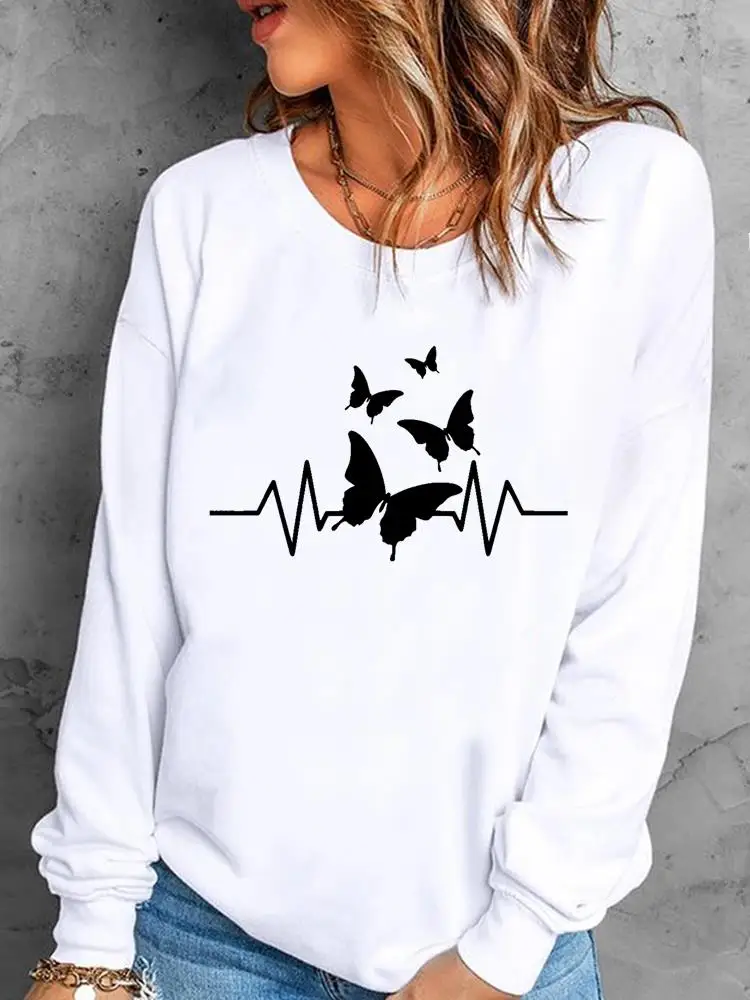 

Butterfly Style Cute 90s Casual Printing Pullovers For Women Graphic Sweatshirts Autumn Spring Fall Top Female Clothing