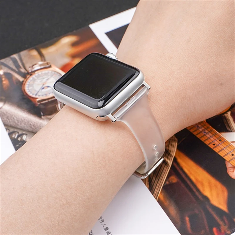 Ремешок полимерный прозрачный для apple watch band 42 мм 40 мм, спортивный умный Браслет для iwatch series 7 6 5 4 SE 41 мм 45 мм