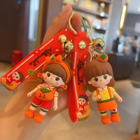 creative cartoon sweet orange design girl keychain pendant three dimensional doll silicone gift exquisite leather bag ornament