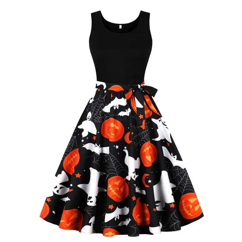 Женское Винтажное Платье С Принтом На Хэллоуин Удобное Повседневное Длиной До