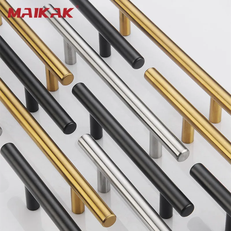 

MAIKAK Brushed Black Straight Cupboard Handles Knobs Stainless Steel Brushed Black Gold Kitchen Door Handles Cabinet Pull