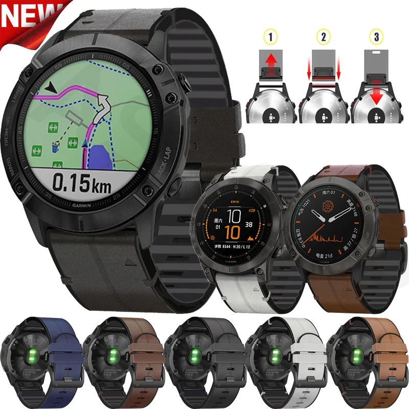 

Ремешок из кожи и силикона для смарт-часов Garmin Fenix 7X 7, быстросъемный браслет для наручных часов 6X Pro 6 5X, 20 26 22 мм