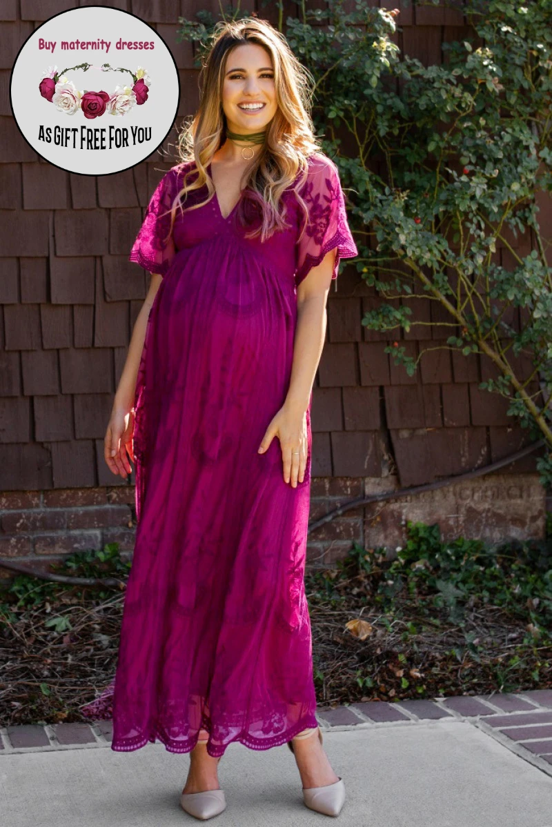 

Women Fashion Deep V-neck Lace Long Maternity Photography Pregnancy Dress Nursing Maxi Gown