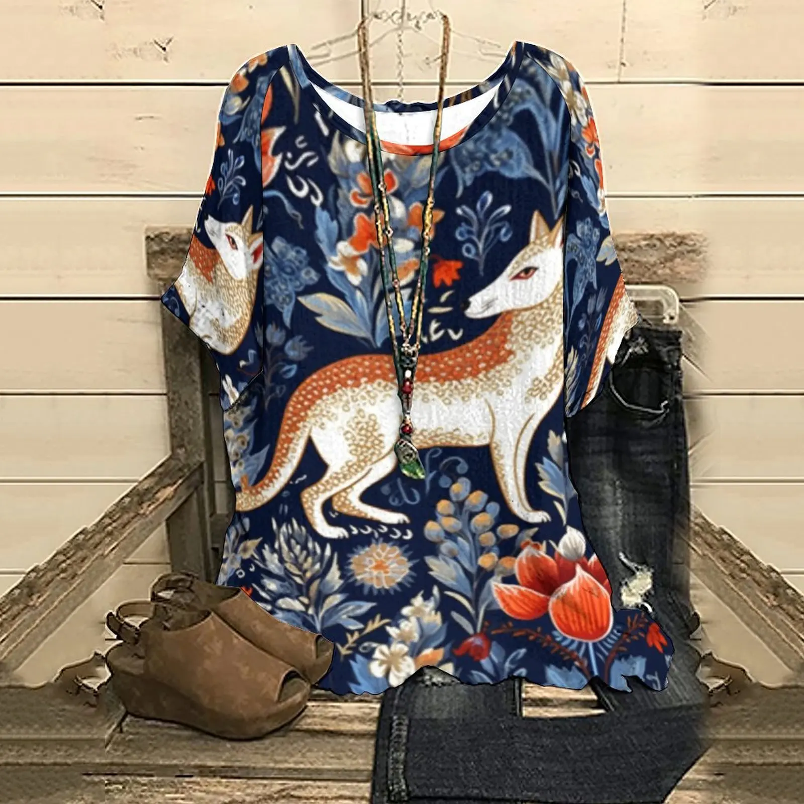 

Летняя женская футболка с рукавом до локтя, новая классическая женская футболка с принтом волка, топ, футболка