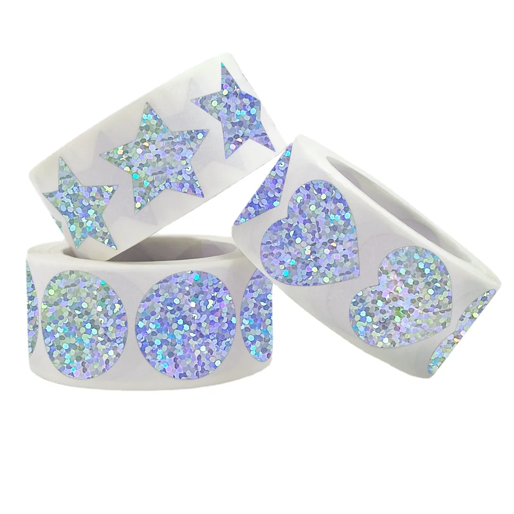 500 шт./рулон лазерные наклейки Звезды и сердца |