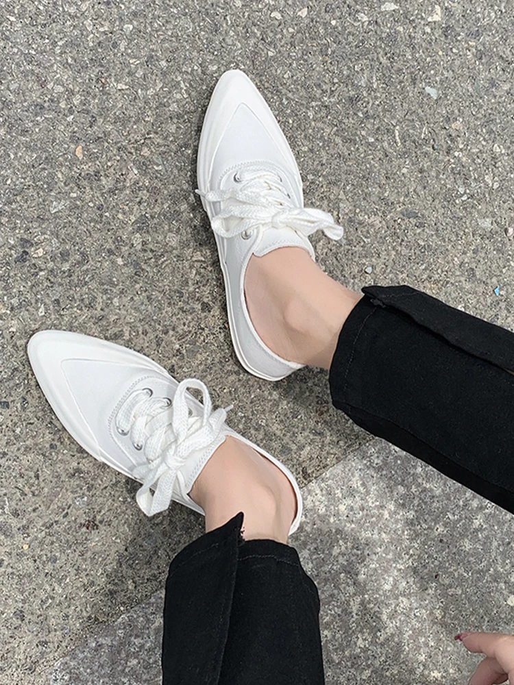 2023 New Women Canvas Sport Casual Shoes Spring Flats Sneakers Running Shoes Ladies Shoes Loafers Pointed Toe