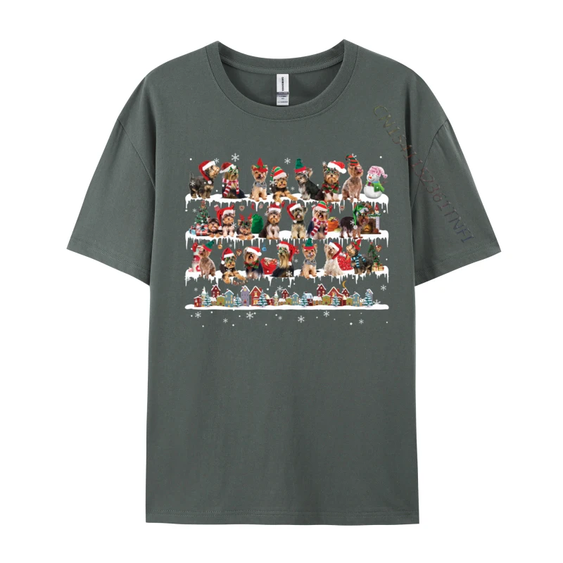 Yorkie Christmas Snow Layers Santa Dog T-Shirts Men Crew Neck 100% Cotton T Shirts Classic Short Sleeve Tees Party Clothing