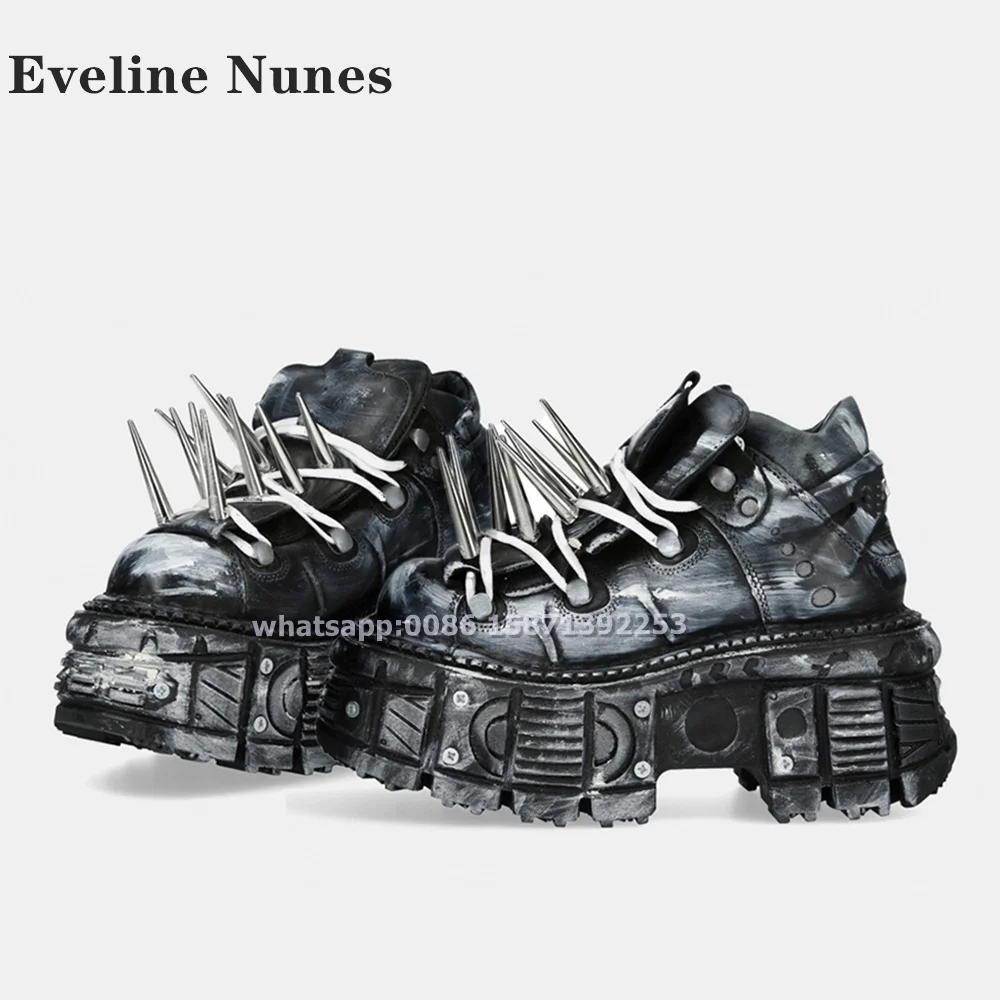 Туфли-лодочки на шнуровке с шипами и заклепками платформе мотоциклетные ботинки