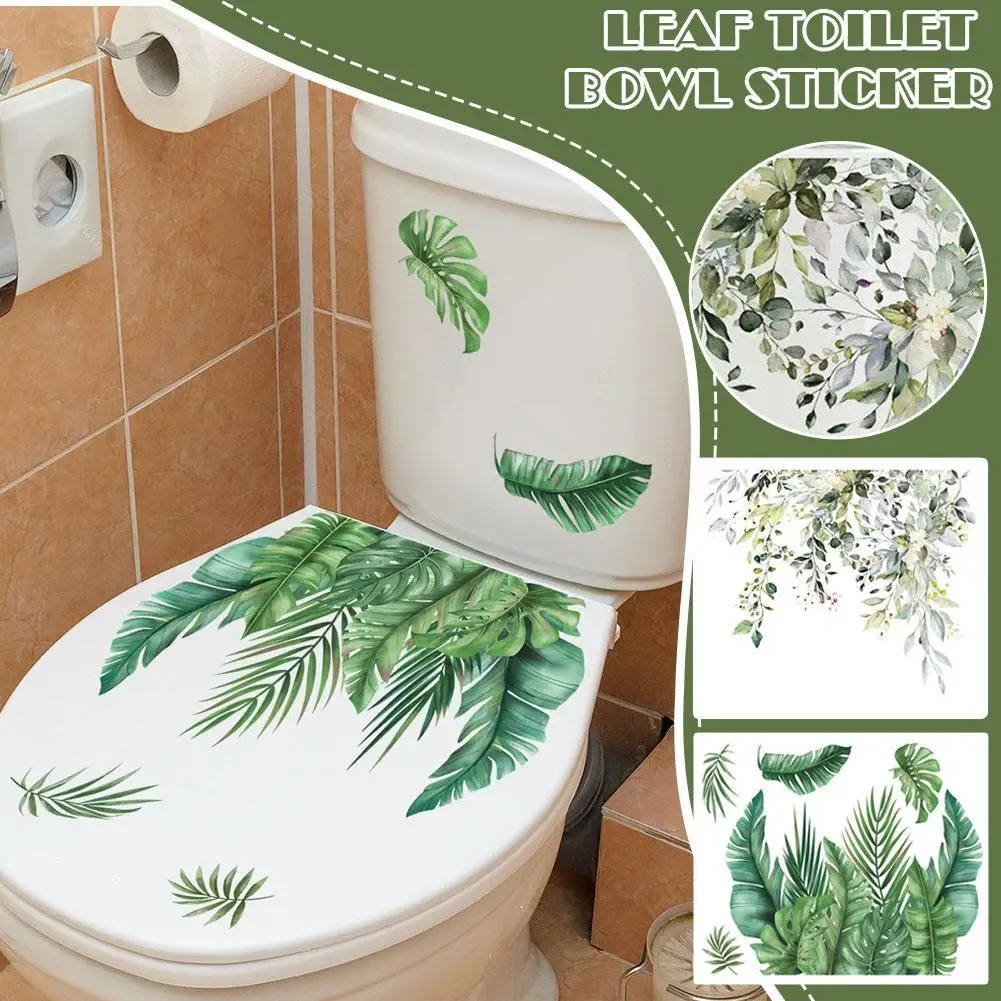 

Toilet Lid Sticker Green Plant Leaf Sticker Bathroom Toilet Beautification Self Adhesive Wallpaper Home Decor