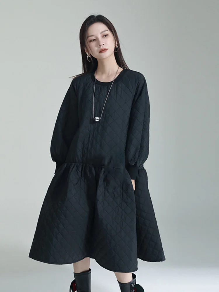 [EAM] Женское белое плиссированное платье большого размера с хлопковой подкладкой