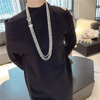 28 32 3 strands white pearl cz connector necklace