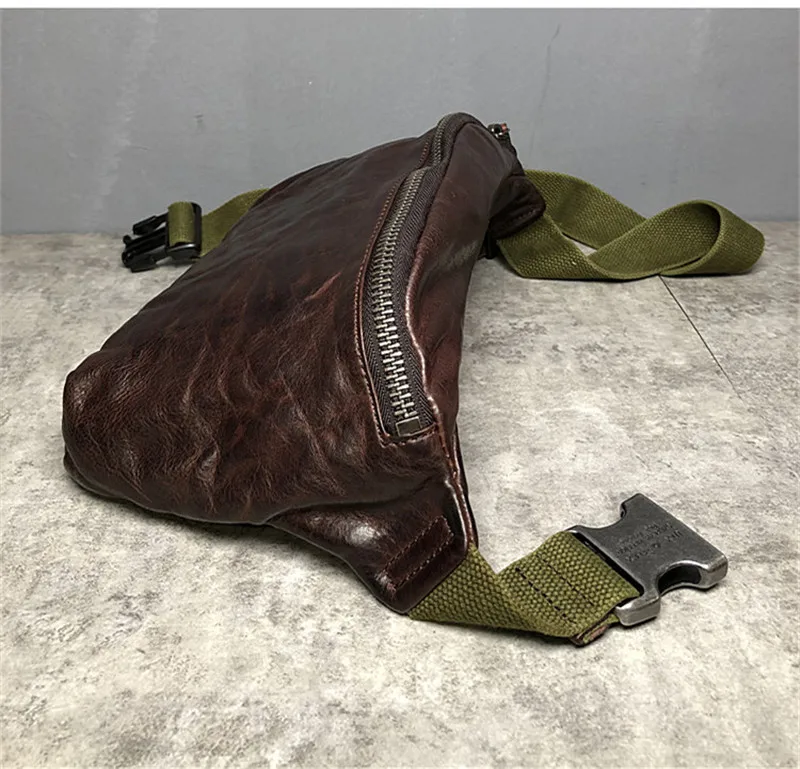 Fashion vintage genuine leather multifunctional men's chest bag casual trend natural real cowhide waist pack sports diagonal bag