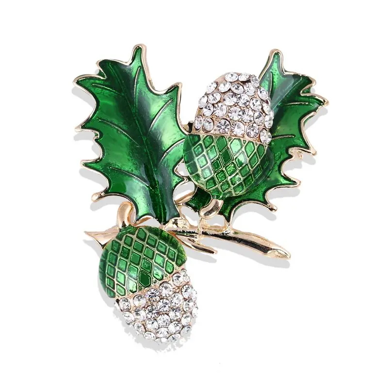 

TULX Rhinestone Pine Tower Enamel Brooches Men Women's Alloy Plants Weddings Banquet Party Brooch Oak Acorns