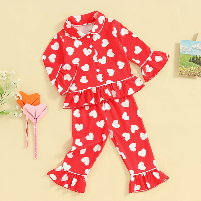 Пижамный комплект Txlixc для девочек рубашка с длинными рукавами и оборками принтом