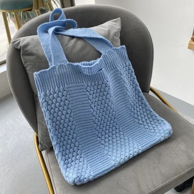 

Женская вязаная шерстяная сумка, зимняя японская корейская модная вязаная крючком сумка-тоут с верхней ручкой, Женская Повседневная сумка-...