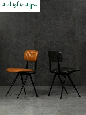 

American soft bag dining chair Nordic light luxury industrial style retro iron backrest home diningchair coffee restaurant chair