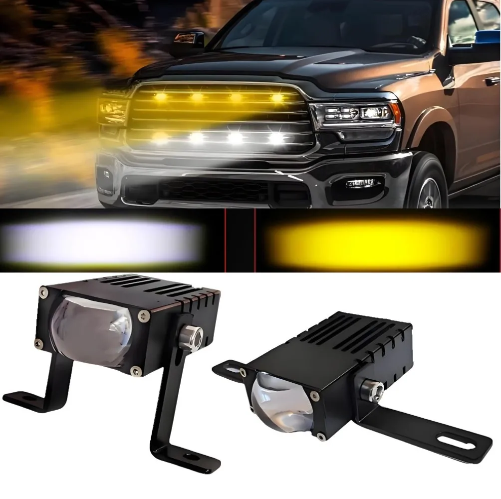 

2 шт., мини-решетка, прожектор, светодиодная фара, бампер, противотуманные фары, вспомогательные 5500K 3000k, линза проектора, рабочий свет, водонепроницаемый светильник для вождения