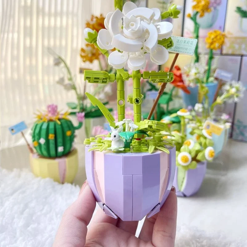 

Flowers Potted Building Block Brick Eternal Bouquet Model Assembly Plastic Plant Decoration Educational Toy For Kids Gift