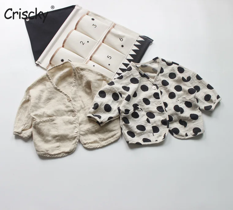 

Criscky New Children Dot Coat Single Breasted Baby Boy Casual Cardigan Kids Girls Cotton Pocket Jacket Autumn Infant Tops