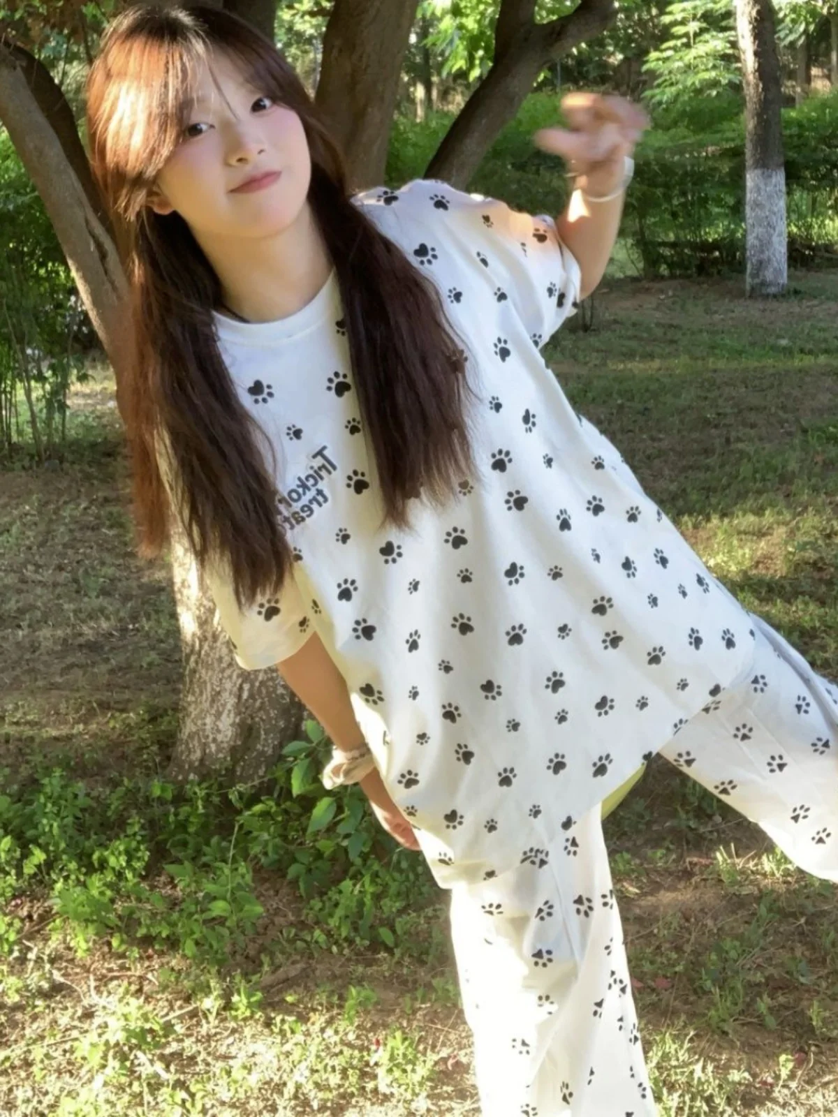 Американская модная Милая футболка с коротким рукавом и принтом допамина + брюки