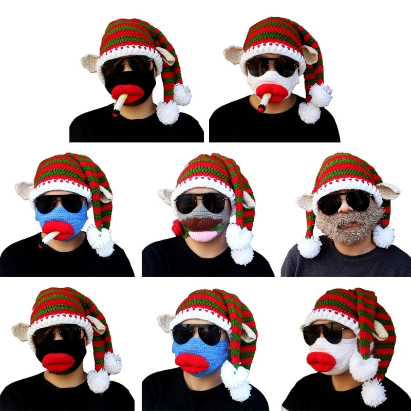 

Santa Knit Hat Knitted Mask Set Christmas Funny Hat Novelty Clown Hat Xmas Party Dress Up Accessories for Men Women