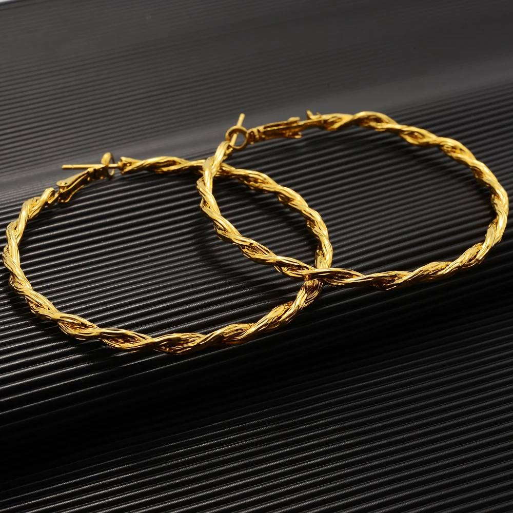 

2022 Gold Color Africa Earrings For Women Big Hoop Shiny Twisted Earring Party Rock Party Gift