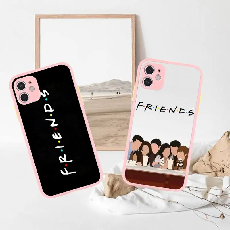 

Friends TV Phone Case For iPhone 13 12 11 Mini Pro XR XS Max 7 8 Plus X Matte transparent Pink Back Cover