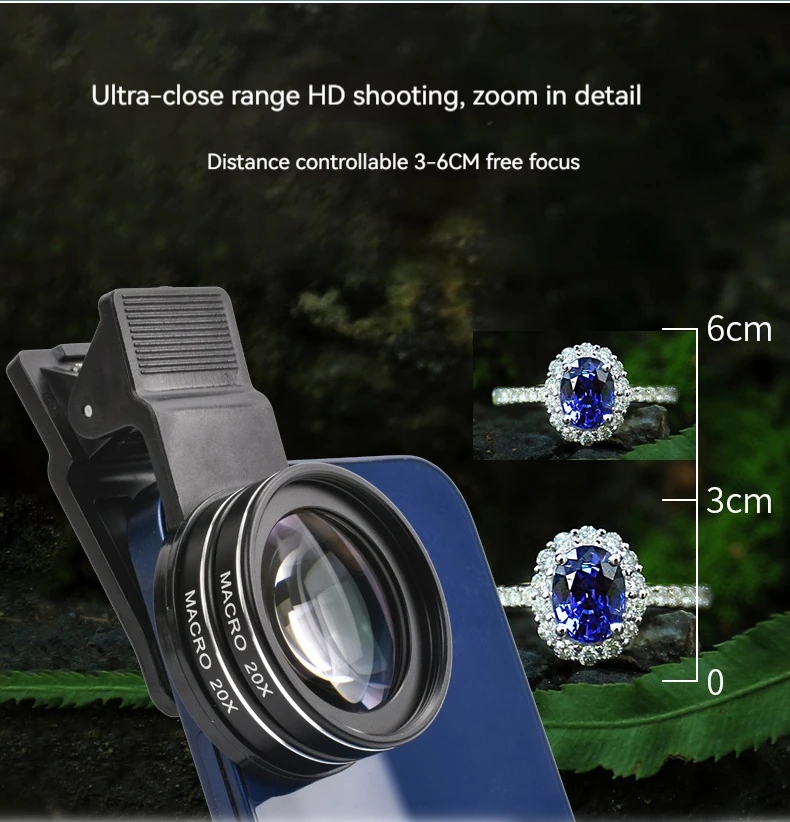 

Walking Way Mobile Phone Macro Lens for phone 4K 20X/40X 37MM Close-up Photography Professional HD Macro Lens for Smartphone