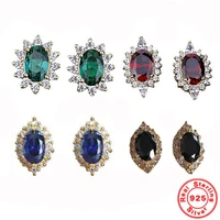 french 925 sterling silver vintage stud earrings for women simple blackblueredgreen multicolor zircon fashion ear accessories