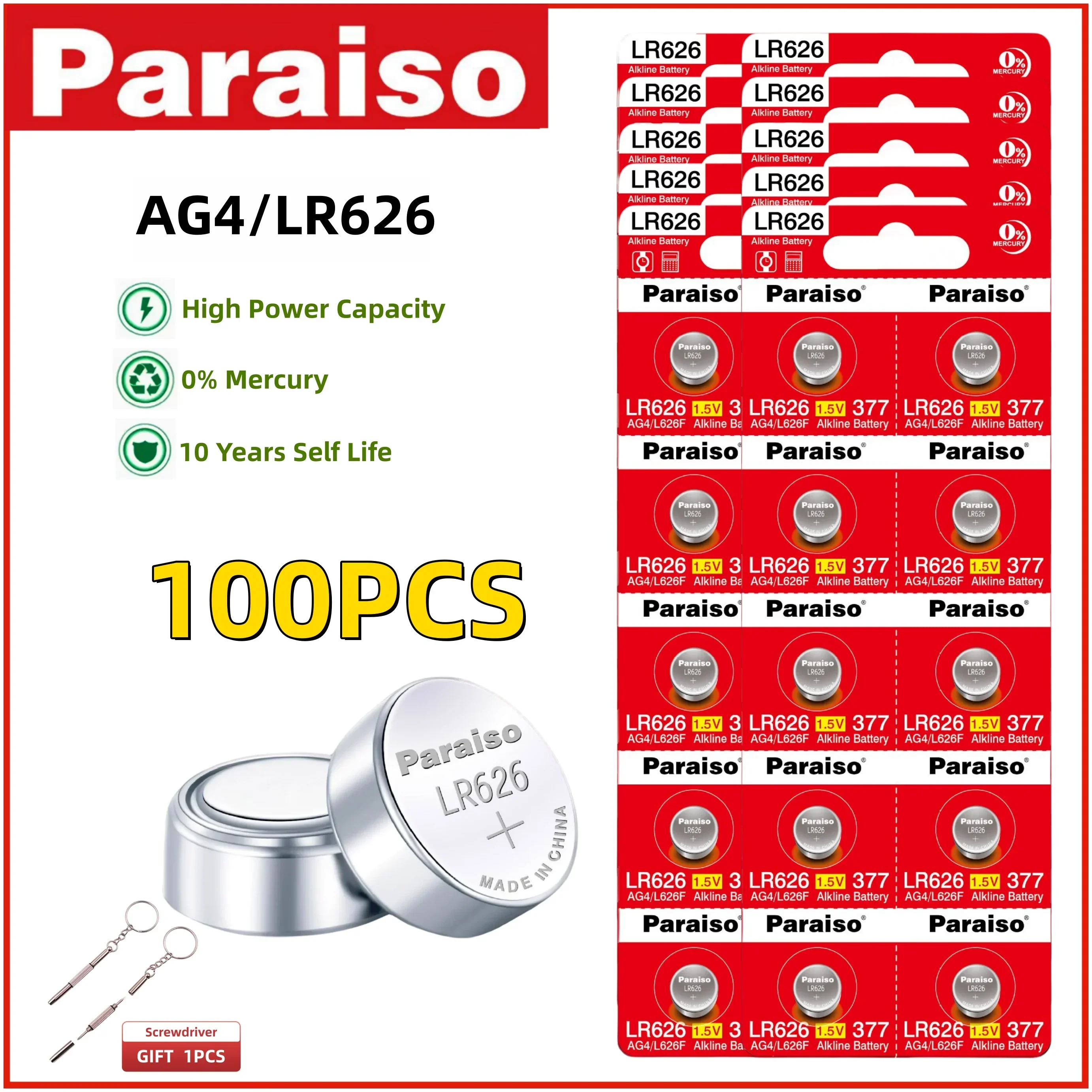 Paraiso 4-100 шт. SR626SW кнопочная батарейка, монета AG4 377S 377 ...