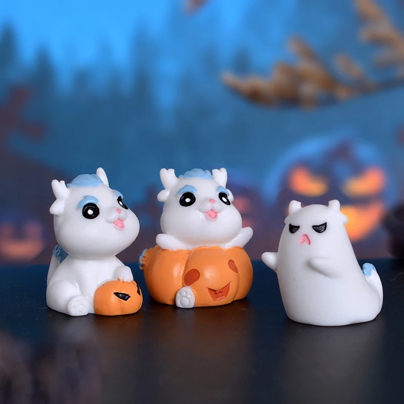 

Mini Halloween Garden Cute Small Monster Ghost Pumpkin Dragon Figurines Home Decoration DIY Resin Trinkets Landscape Ornament