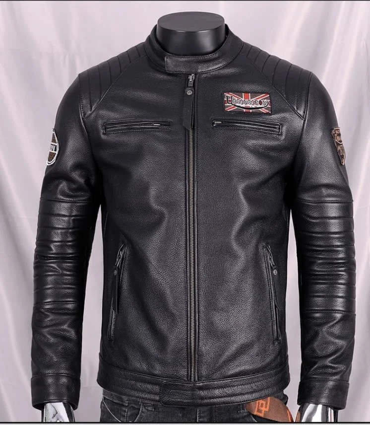 

high 2023 quality new luxury brand real motorcycle jacket.Black cool Rider cowhide coat.Men outdoor slim genuine leather overcoa