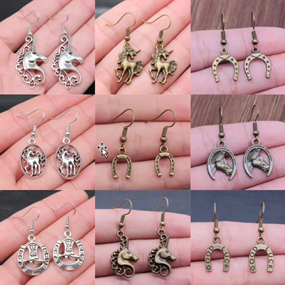 1 пара шармов в виде лошади и единорога модные Висячие серьги подарок для женщин -