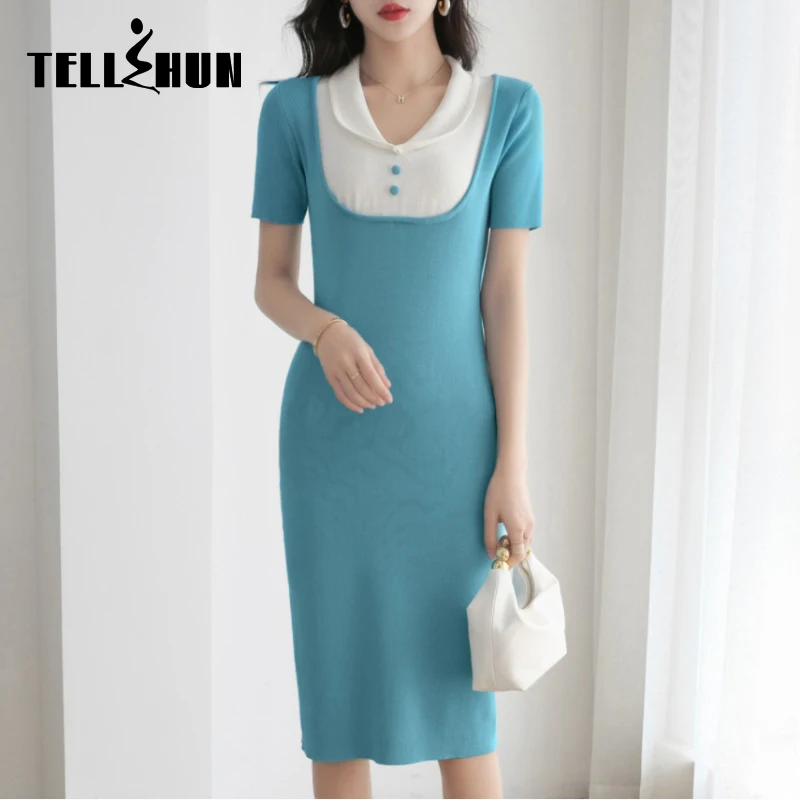 

Sexy Vintage Elegant Knitted Dress Women Bodycon Black Korean Chic Midi Dress Female Shor Sleeve Evening Party Dress Autumn 2023