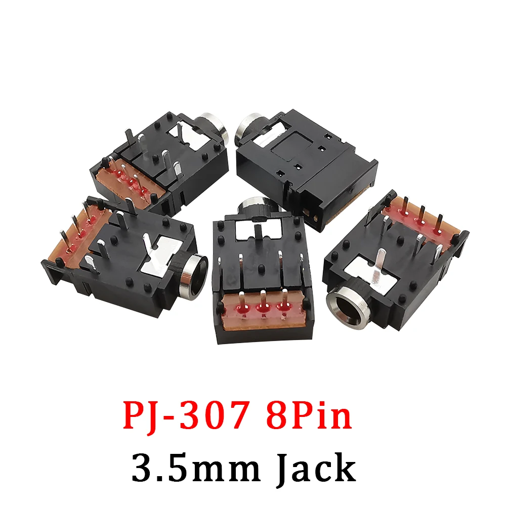 1/2/5 шт. PJ-307 3,5 мм 8-контактный стерео аудио разъем 3,5 двухканальный разъем для наушников разъем для печатной платы с переключателем PJ307 женский головной адаптер