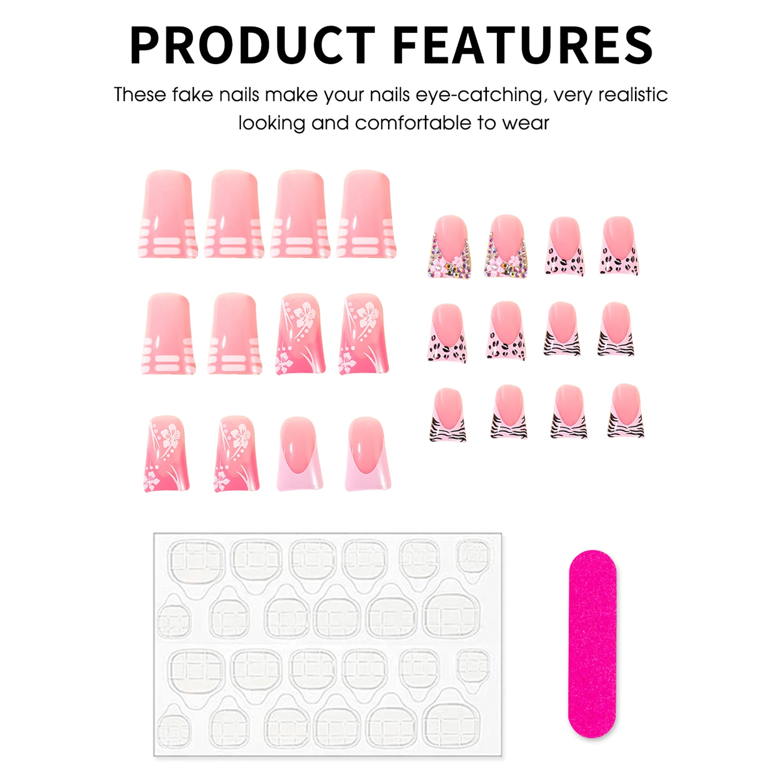 24 шт. накладные ногти с розовым утконосом и леопардовым принтом во французском