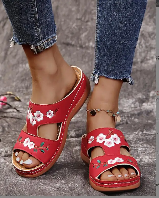 New Summer Women Shoes embroidery Fashion Comfort Plus Size Slippers Women Sequined Flat Sandals Slippers Sandalas Large size