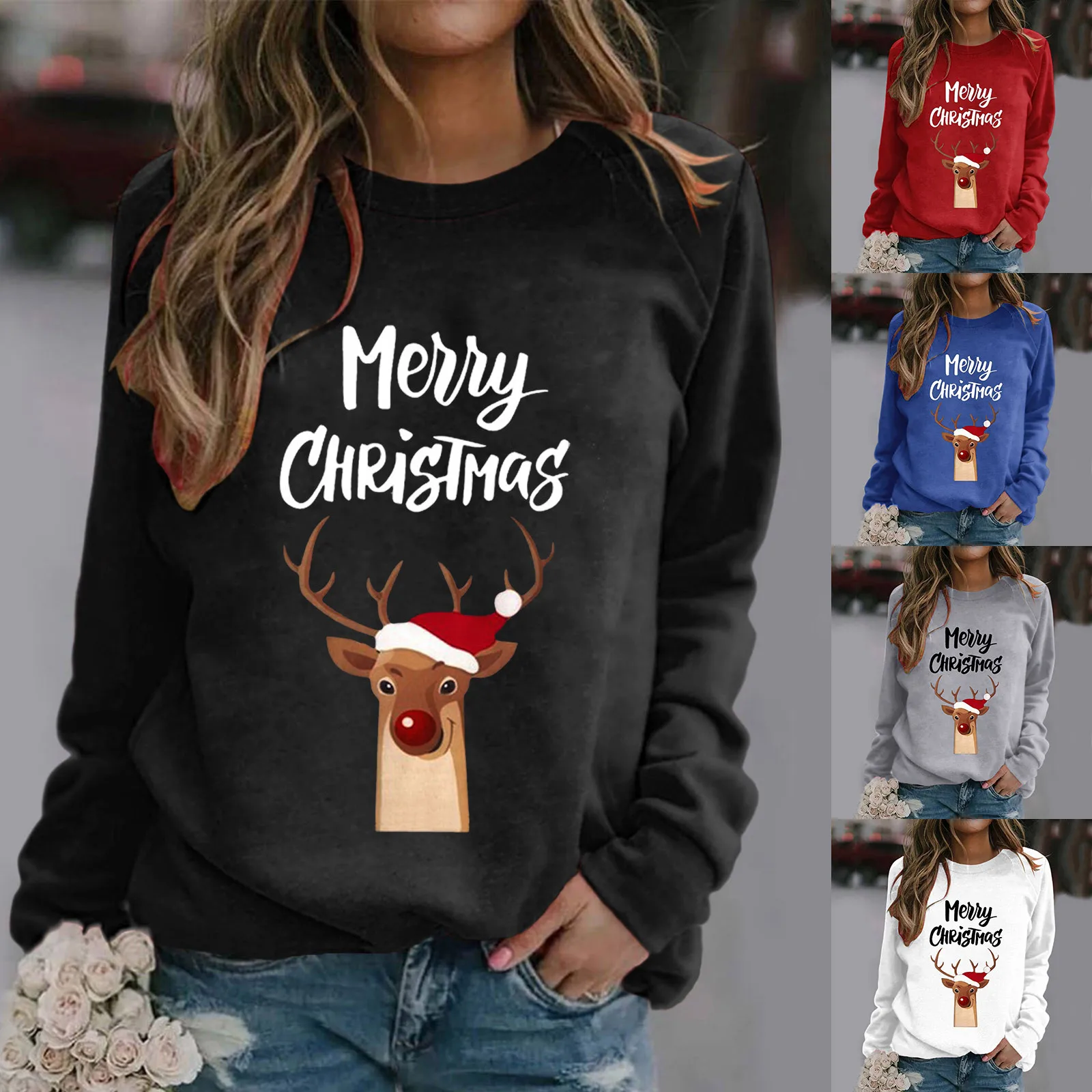 

Womens Christmas Print O Neck Sweatshirt Round Neck Dry Fit Long Sleeve Puffy Sleeve Sweatshirts Women Sweat Shirts Women Trendy