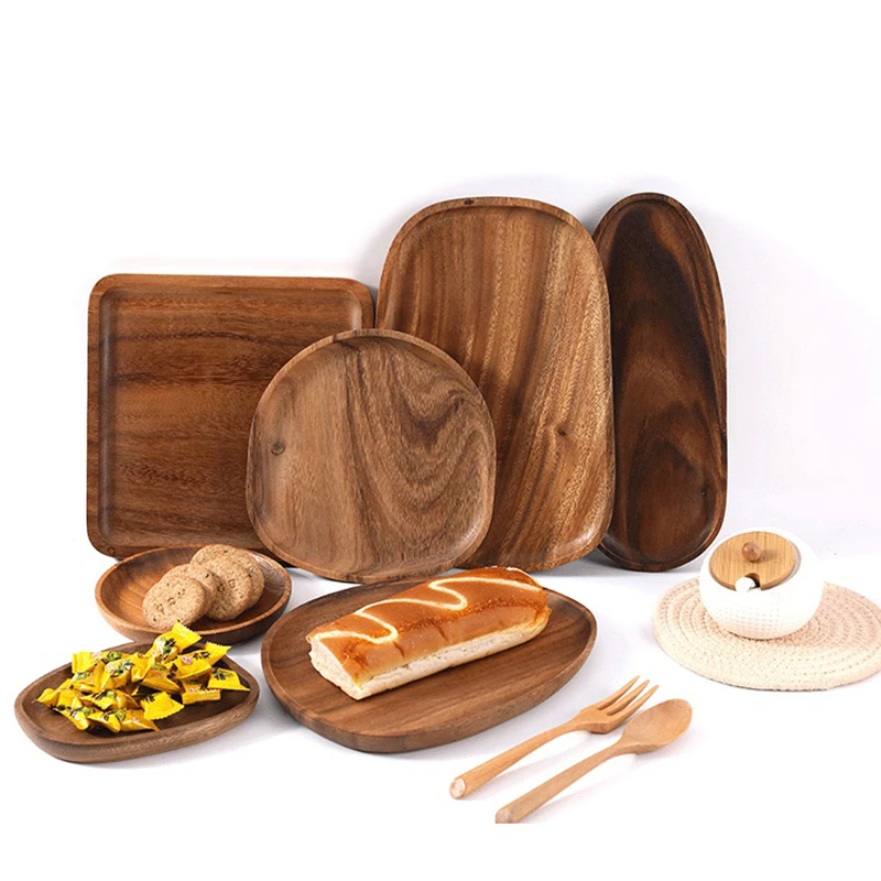

Irregular Oval Solid Wood Pan Plate Whole Wood Dinner Plates Dessert Fruit Dishes Serving Saucer Tea Tray Home Tableware Set