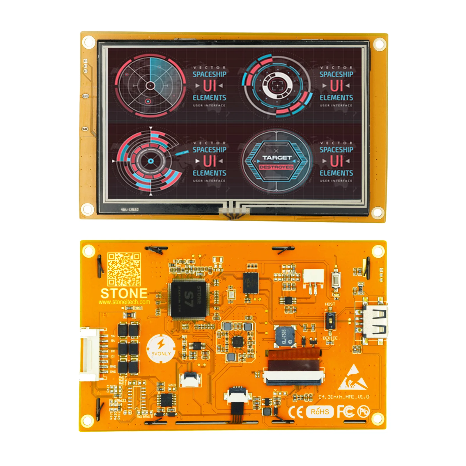 SCBRHMI 4.3 Inch HMI Smart TFT LCD monitor Display with Controller + Program + Touch Screen + UART Serial Interface