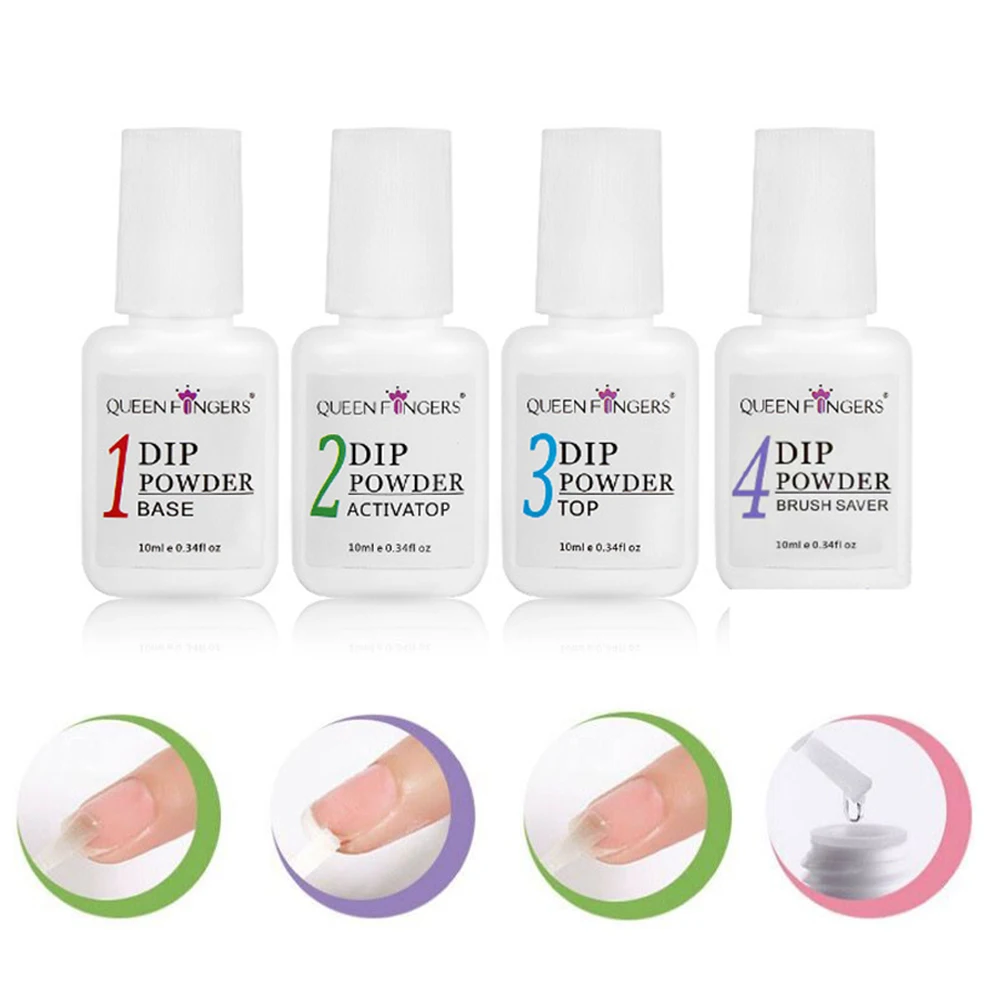 

10ML/Bottle Dipping Powder System Liquid Kit No UV Lamp Needed With Base/Activator/Top/Brush Saver Dipping Powder Essentials Kit