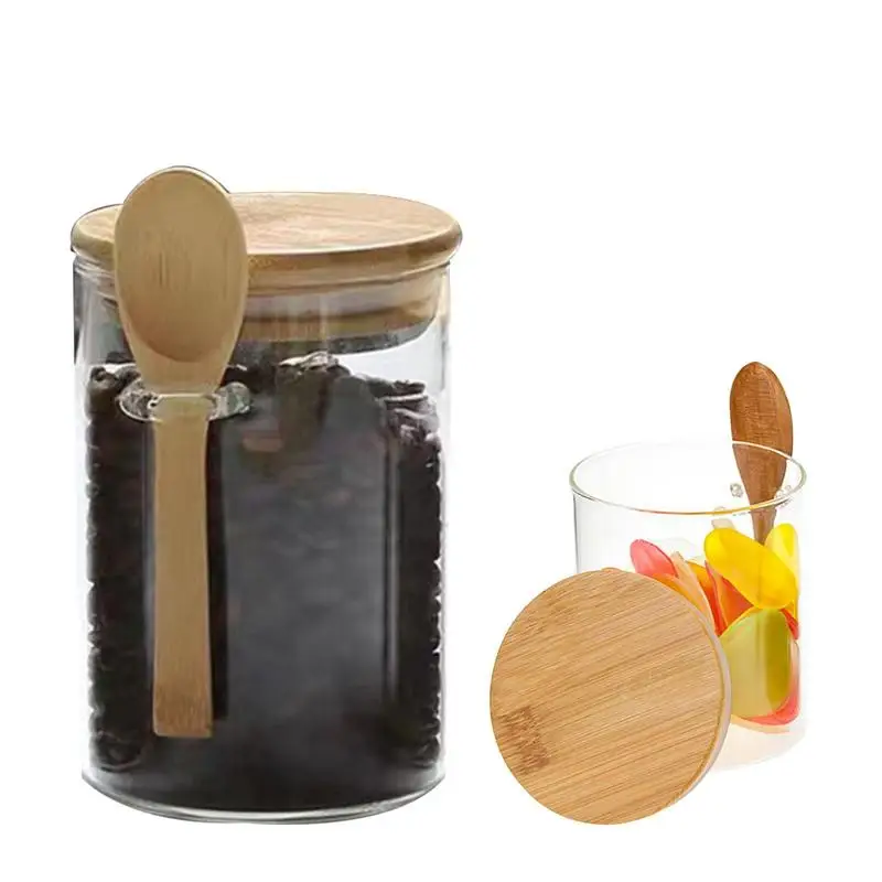 

Кухонная прозрачная стеклянная банка с бамбуковой крышкой, домашняя банка для хранения сухих фруктов, банка для хранения еды с ложкой